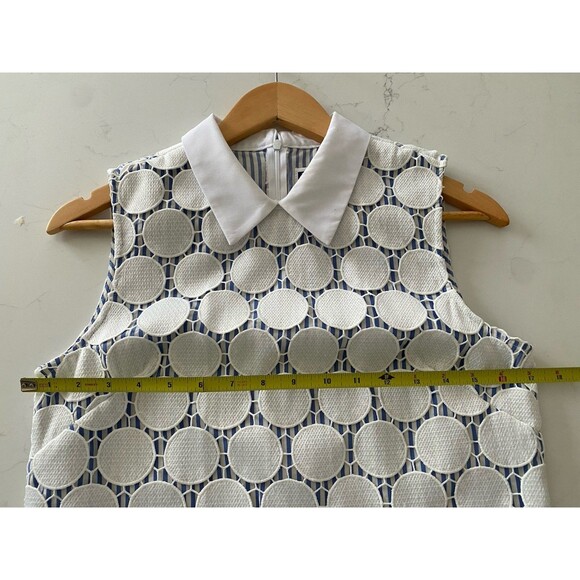 Jude Connally Collection Womens Dress Small White Geometric Blue Stripe - Picture 6 of 8
